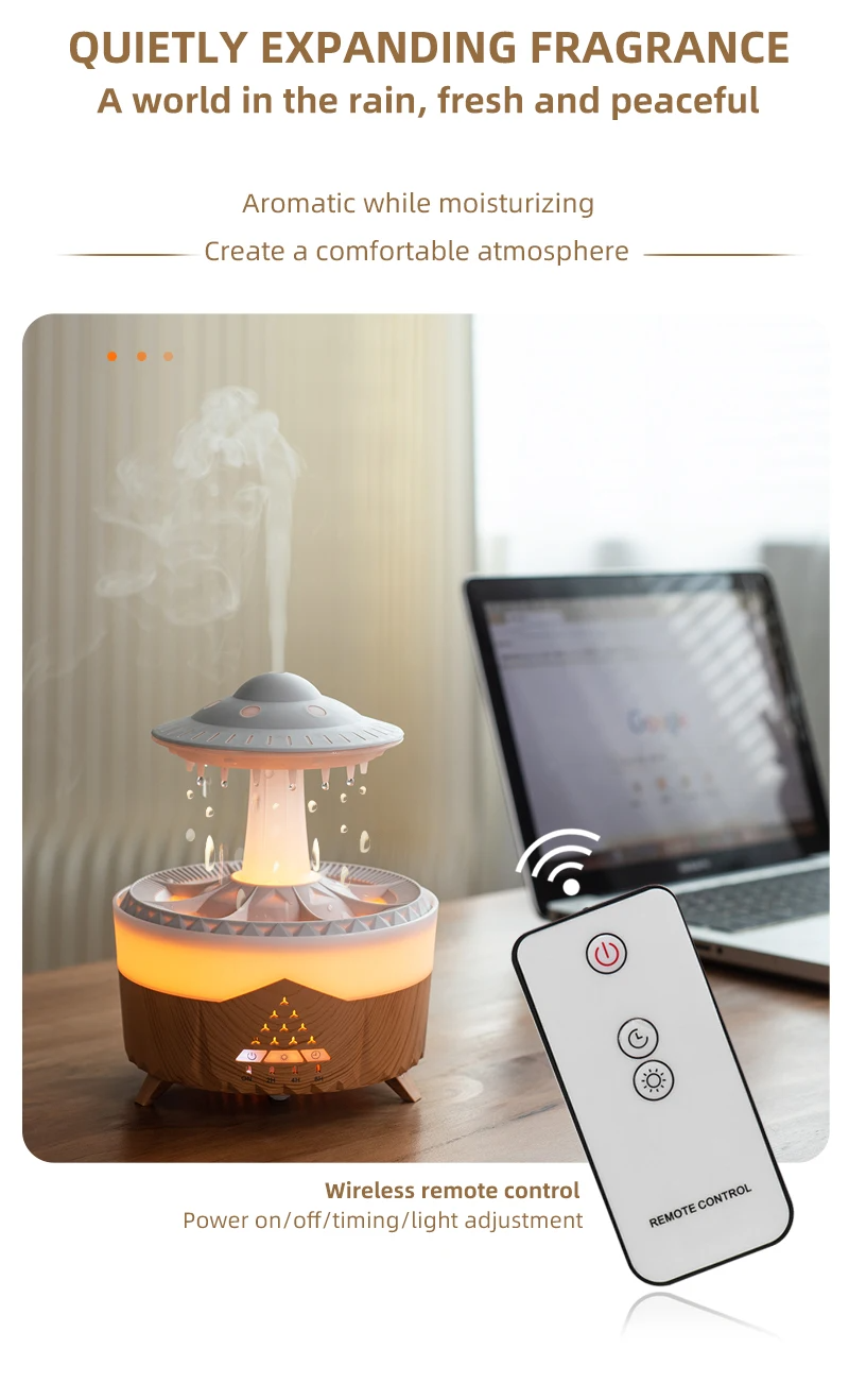 New UFO Raindrop Humidifier Water Drop Air Humidifier USB Aromatherapy Essential Oils Aroma Air Diffuser Household Mist Maker Home Decor