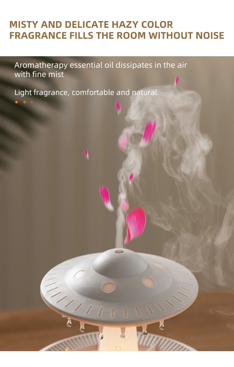 New UFO Raindrop Humidifier Water Drop Air Humidifier USB Aromatherapy Essential Oils Aroma Air Diffuser Household Mist Maker Home Decor