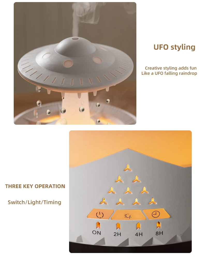 New UFO Raindrop Humidifier Water Drop Air Humidifier USB Aromatherapy Essential Oils Aroma Air Diffuser Household Mist Maker Home Decor